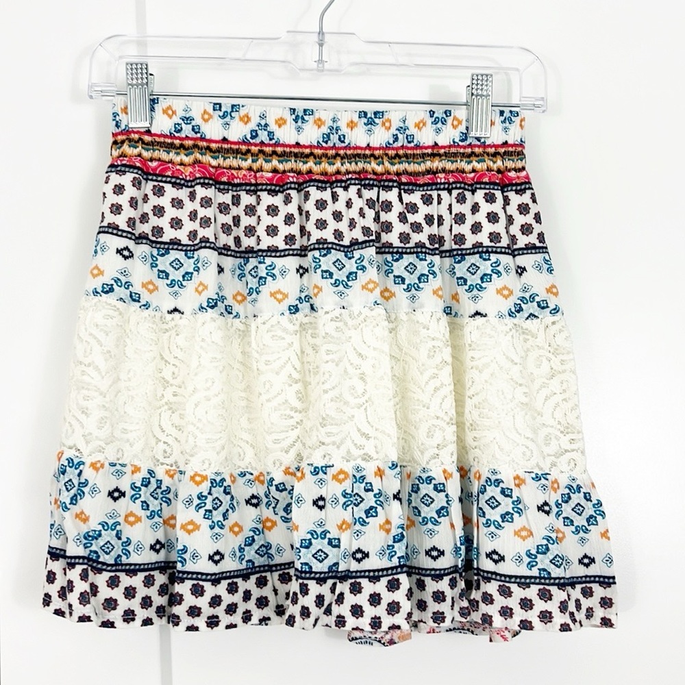 Joe B Joe Benbasset Small White, Blue Crochet Lace A-Line Boho Peasant Skirt